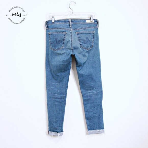 AG The Stilt Cigarette Roll Up Low Waist Frayed Hem Ankle Jeans Blue Women 28 - Picture 3 of 10